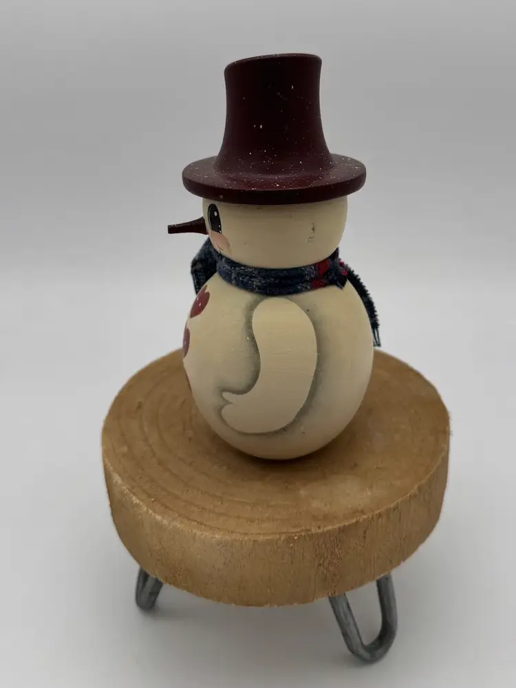 Handmade Wooden Snowman Figure Hat Scarf Christmas Gift Decor Winter 6”