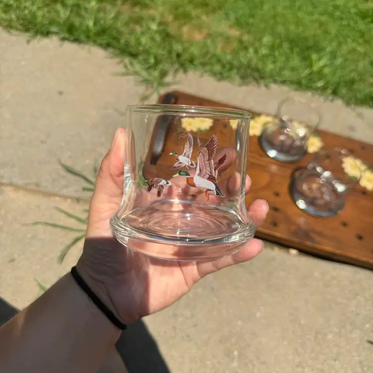 Vintage Set Of 3 Mallard Low Ball Mallard Duck Glasses Hunting Whiskey Cabincore
