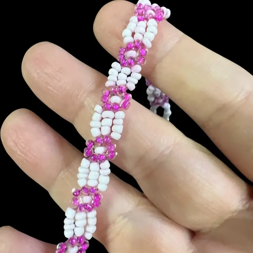 White And Pink Beaded Bracelet