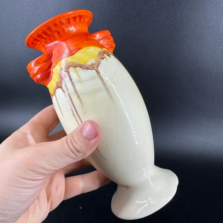 Czechoslovakia Art Deco Orange Yellow Drip Glaze Pottery Vase
