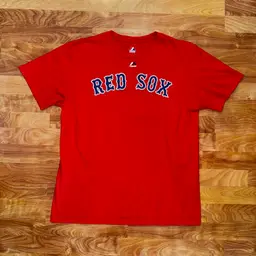 Boston Red Sox Dustin Pedroia T Shirt Red Cool Stitched Look Graphic Tee Men’s L