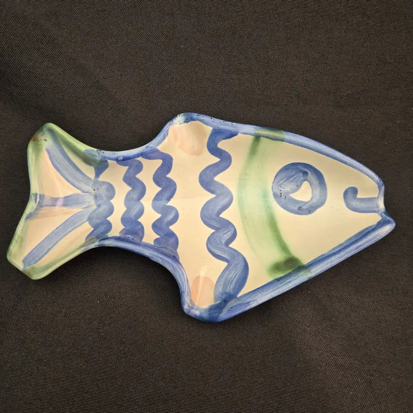 M.A. Hadley Pottery Fish Ashtray Jewelry Dish Trinket Dish or Spoon Rest Signed Vintage
