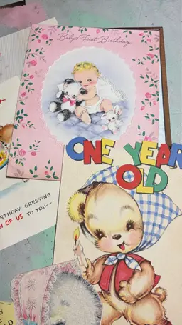 16 Vintage Happy Birthday Cards Signed - Used - Mostly First Year Birthday - 1940s