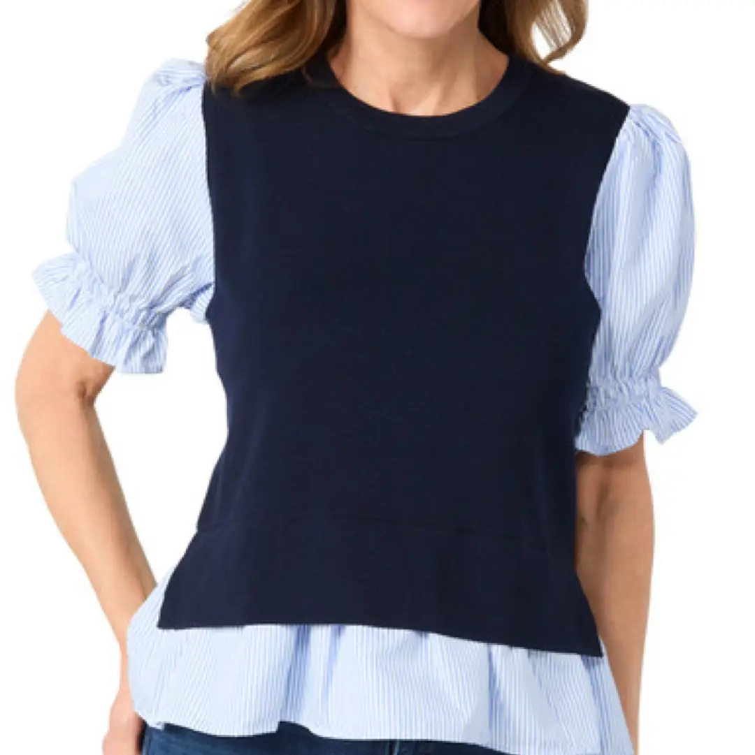 Nanette Lepore Womens Short Sleeve Stripe 2Fer Top