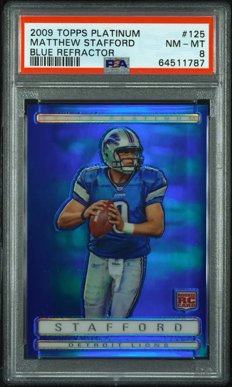 Matthew Stafford PSA 8 2009 Topps Platinum Blue Refractor /99 #125 Rookie RC Detroit Lions