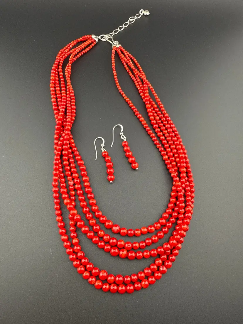 Jay King Mine Finds 5 Strand Red Coral necklace and earring set