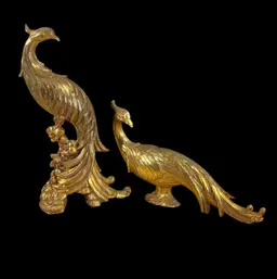 009. Vintage Syroco Gold Bird Figurines MCM Hollywood Regency 13”