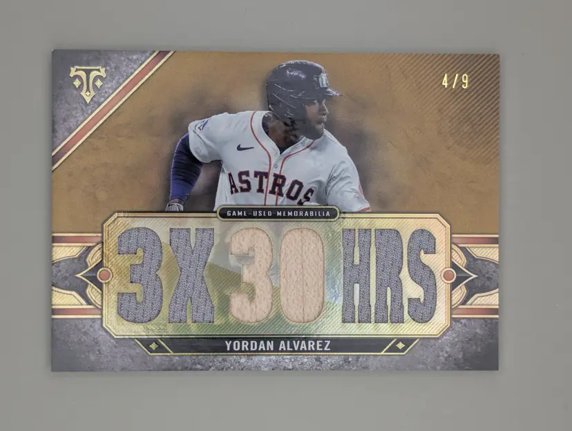 Yordan Alvarez #/9 2024 Topps Triple Threads Gold Triple Threads Relics - (139) - Houston Astros