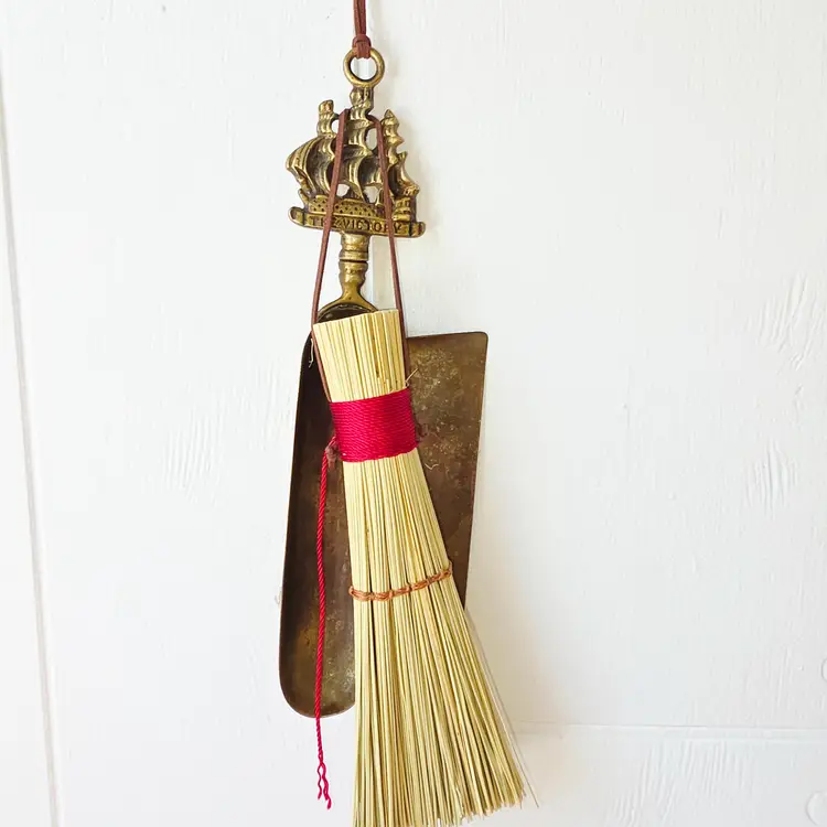 "The Victory" Vintage Brass Crumb Tray (Silent Butler) with Handmade Crumb Brush Options by Brooms by Jenza