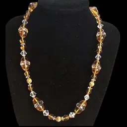 Amber & Clear Glass Beaded Necklace