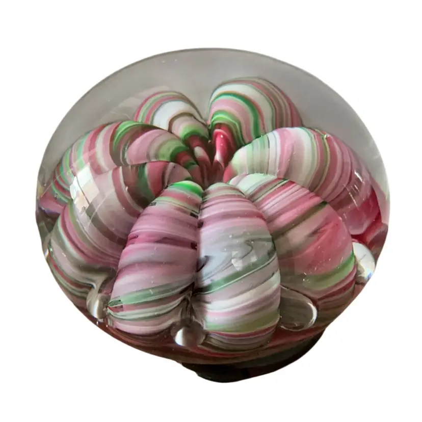 Vintage Joe Rice St. Clair Ribbon Crimp Art Glass Paperweight 3”x 3.5”