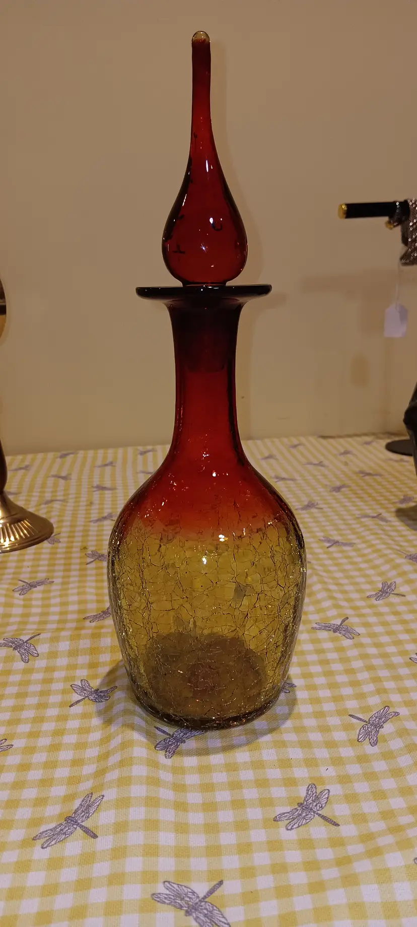 Ruby Orange And Tangerine Flame Crackle Glass Decanter