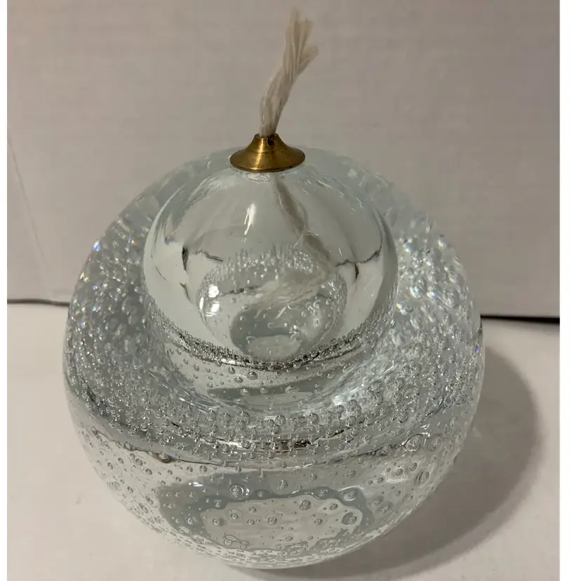 Poland Art Glass Clear Bubble Oil Lamp Decor 