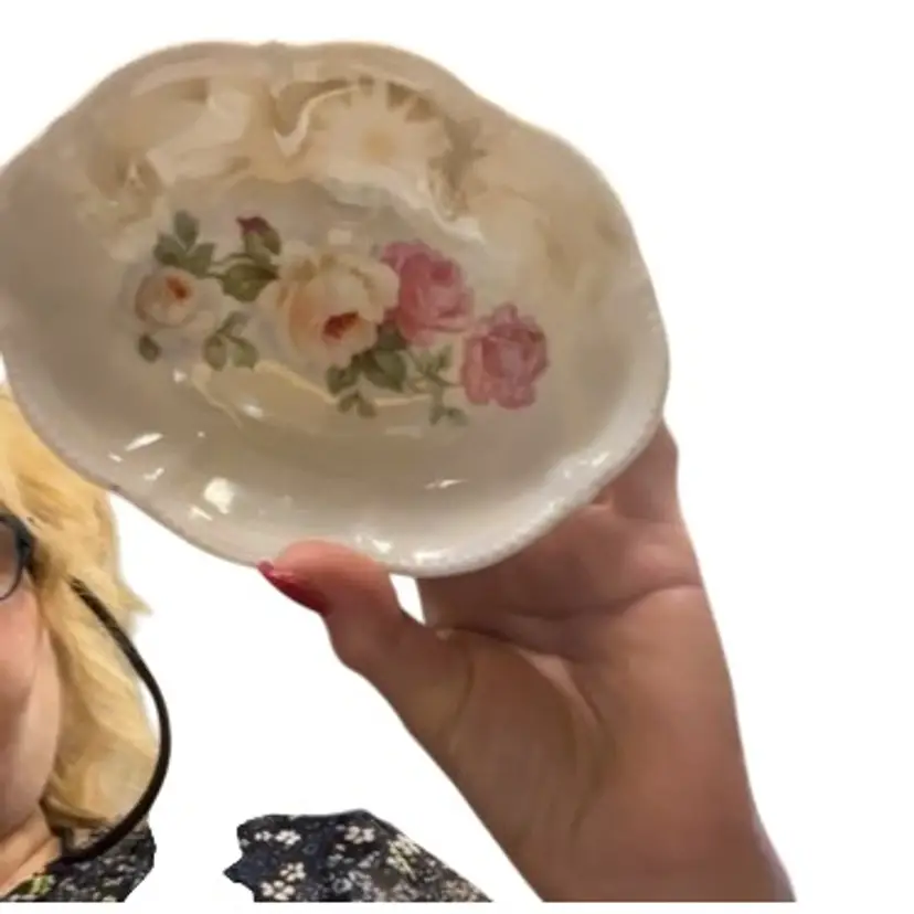 Rose Floral Trinket Made In Germany. Measures 6.25”x 5”