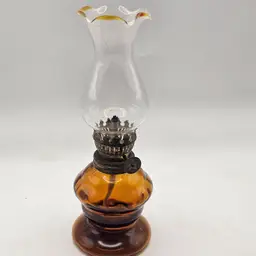 Peacock oil lamp vintage amber glass