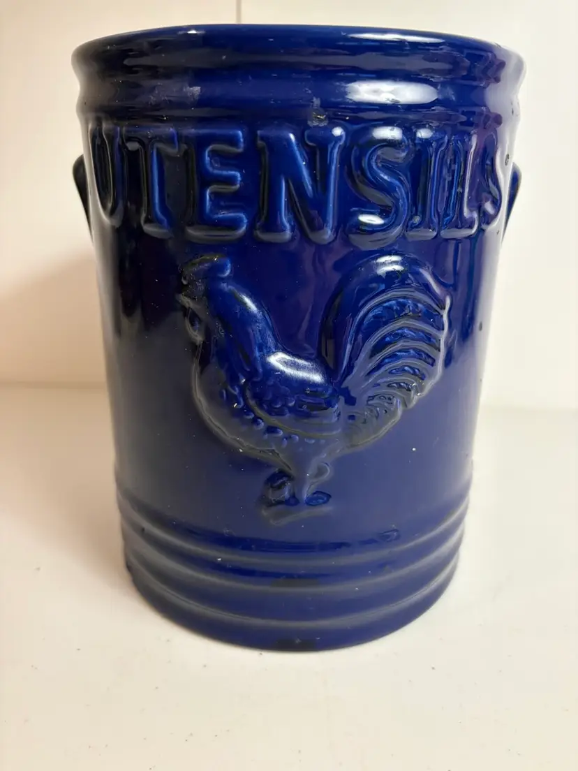 Home Essentials Blue Rooster Utensil Crock