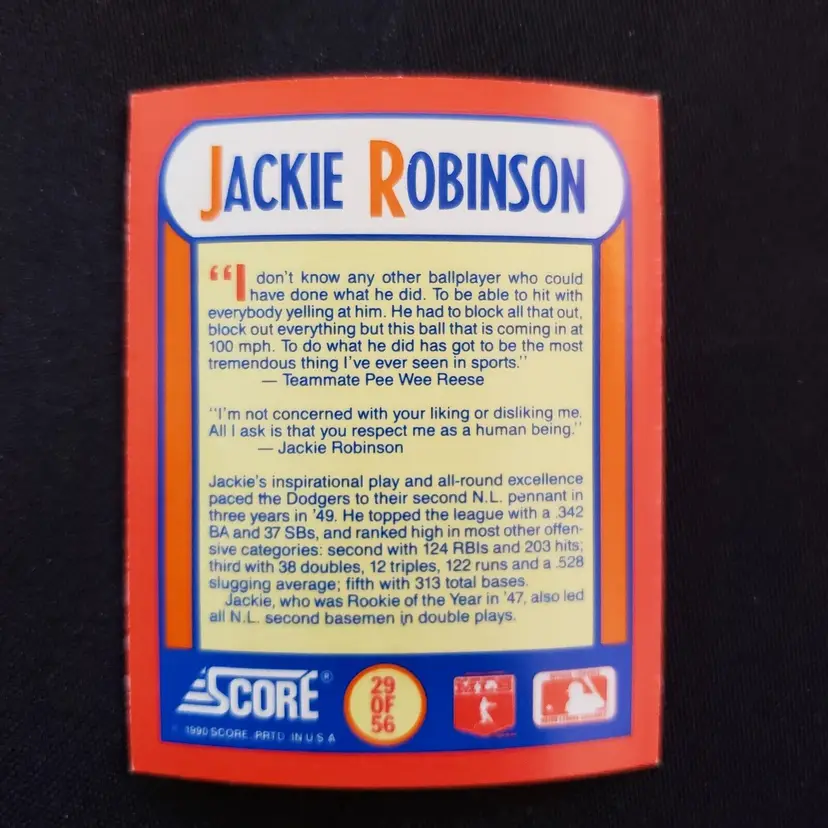 Jackie Robinson Baseball Card 1990 Score #29 MVPs Magic Motion 3D Hologram MLB