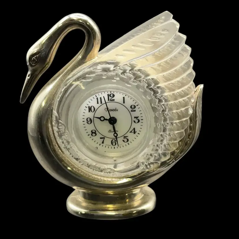 Xanadu Silver Tone Swan Mini Clock 1.75” X2”
