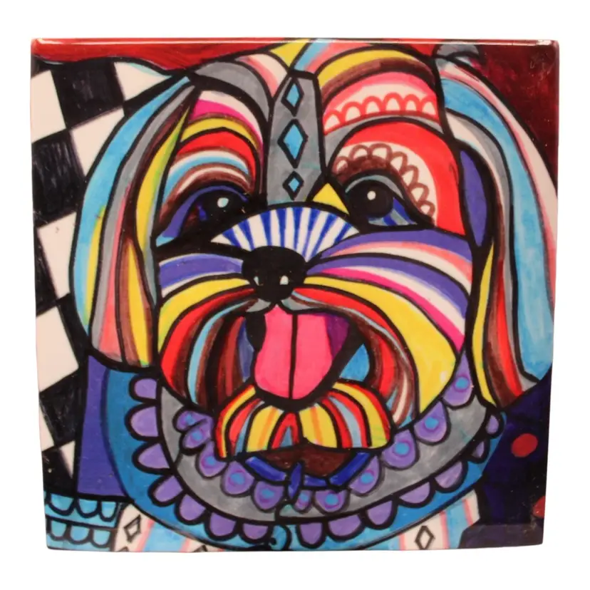 Pop Art 4 1/4”x4 1/4” Ceramic Tile Stylized Dog
