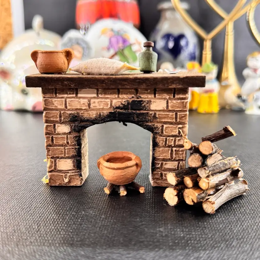 Miniature Dollhouse Fireplace And Wood Stack