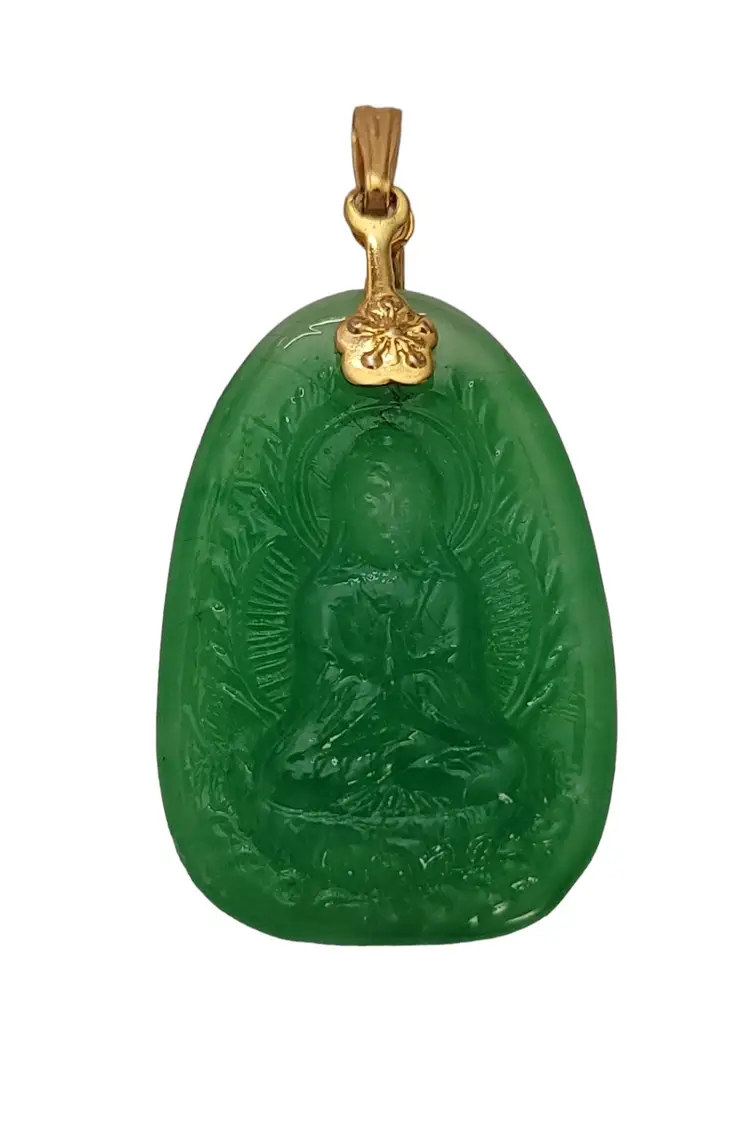 Vintage Gold Tone Peking-Style Glass Guan Yin Pendant E561