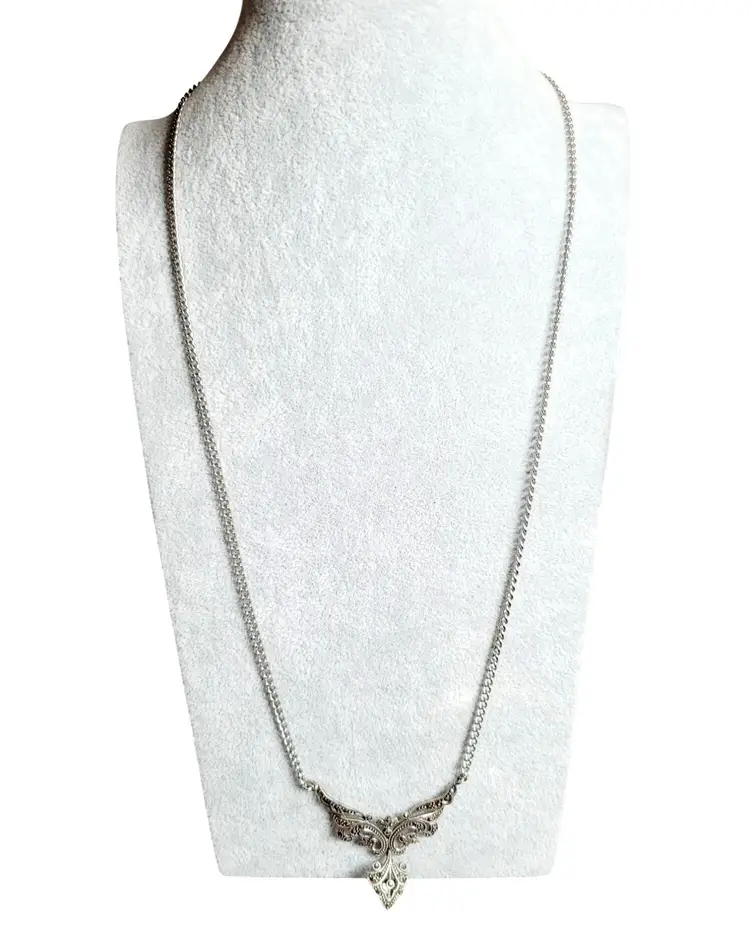Sterling Silver Ornate Marcasite Necklace 24" Art Deco Style Antique 1930s