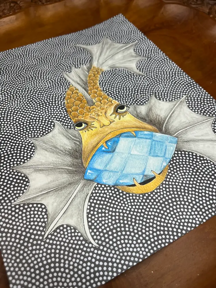 ORIGINAL ART “Caught the Big One”  Brooch Inspired Artwork Made By Me - (Watercolor & Decorative Paper)