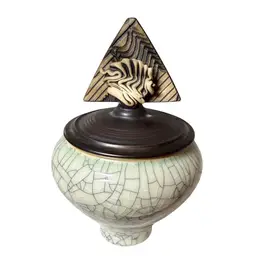 ‘95 Andrew MacCorkindale Signed Raku Ceramic Porcelain Vessel Art Pottery W/ Lid