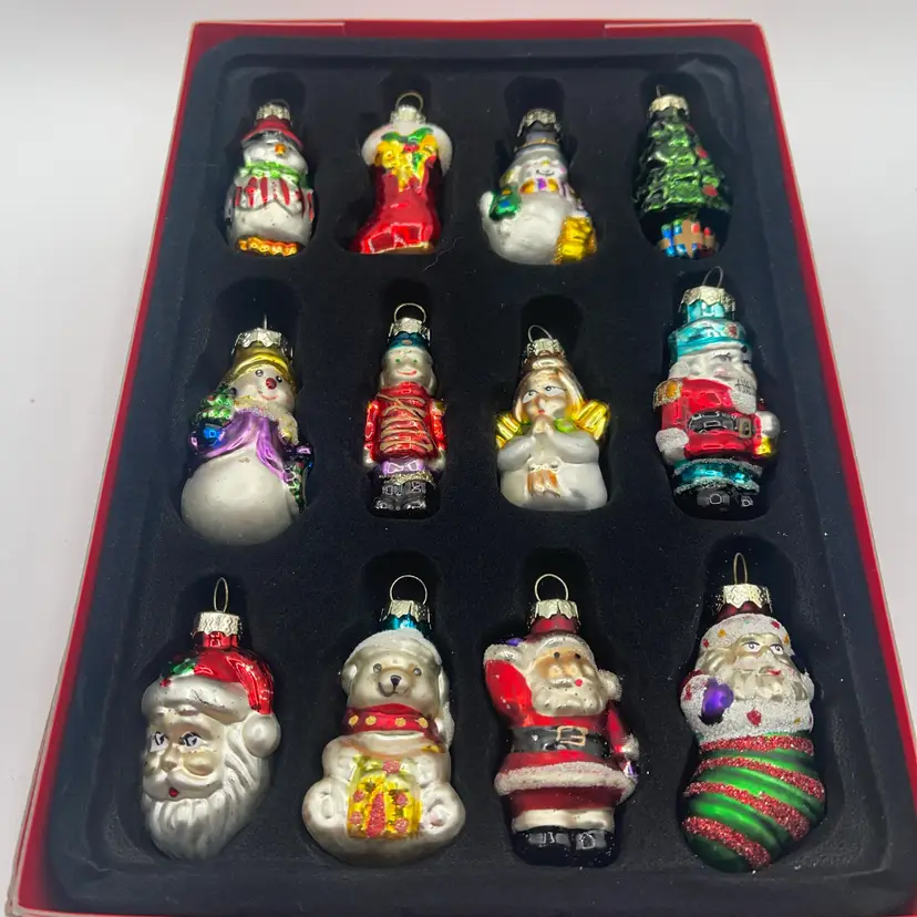 Blown Glass Mini Ornament Set Of 12 In Box 2.5” Each
