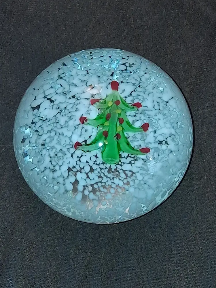 Hand Blown Art Glass, Lamp Work Christmas Tree Paperweight