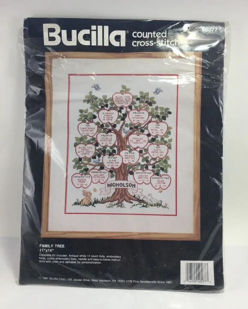 Bucilla Counted Cross-Stitch Kit "Family Tree" 11" x 14" 1991 No. 40577