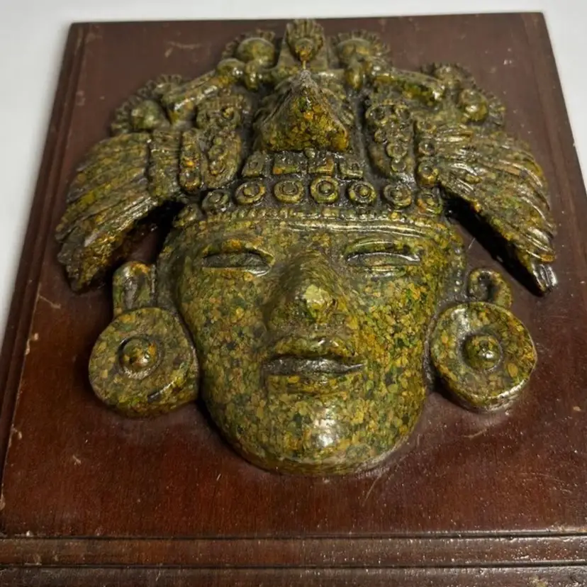 Vintage Original Zarebski Malachite Sculpture Warrior Wall Plaque Made In Mexico