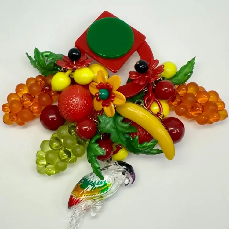 Anka 1980s Fruits, Flowers & Bird Brooch