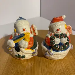 Iridescent Snowman Salt and Pepper Shakers Christmas Decor - Stoppers Missing