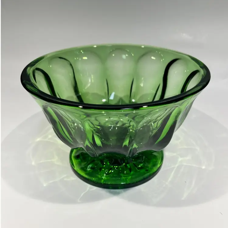 Pedestal Bowl -Anchor-Hocking- Vintage- “Fairfield”- Emerald Green-- 4.75” Tall, 6” Wide