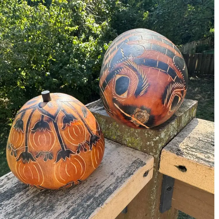Vintage Peruvian Carved Gourd Set