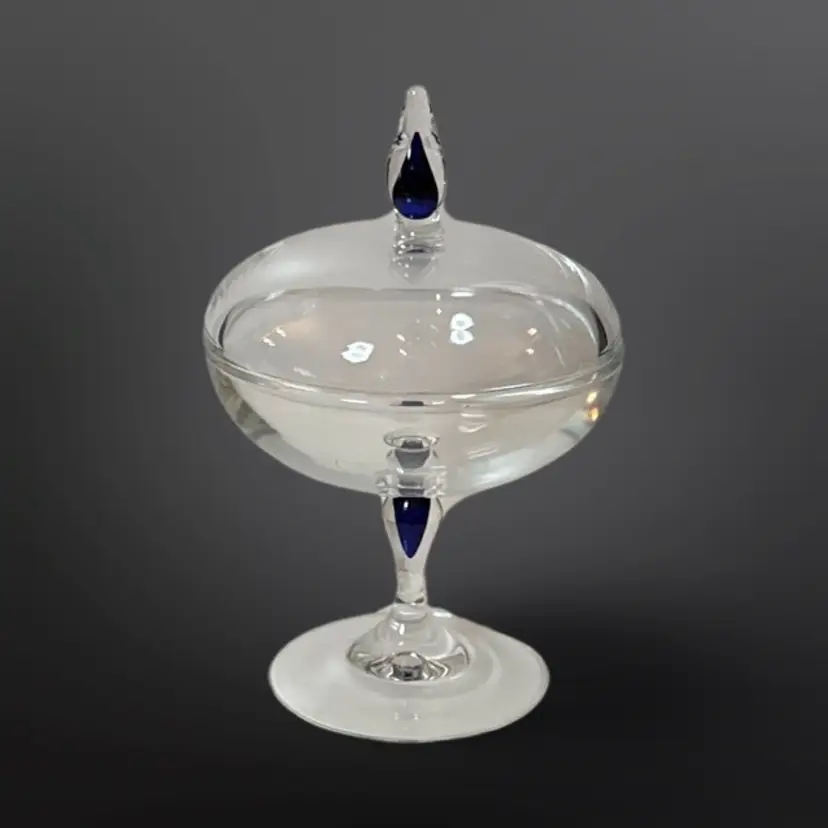 Beautiful Covered Lead Crystal Candy Dish Cobalt Encased Glass Accents Cristal D'Arque