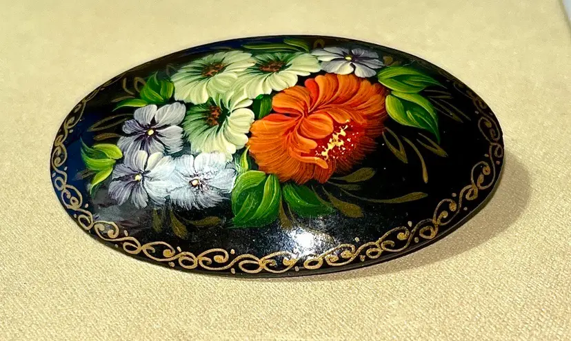 Vintage Russian Signed Brooch. Safety Pin clasp