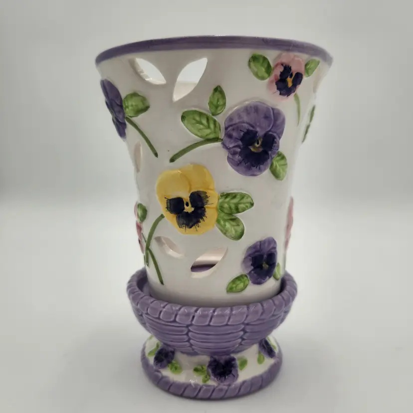 "Pretty As A Pansy" Angela Reitter Papel Giftware 2-Piece Candle Stand & Chimney