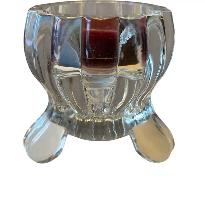 VTG 1950's Jeanette Clear Glass 3" Three Footed Tealight / Votive Holder / Taper Candles