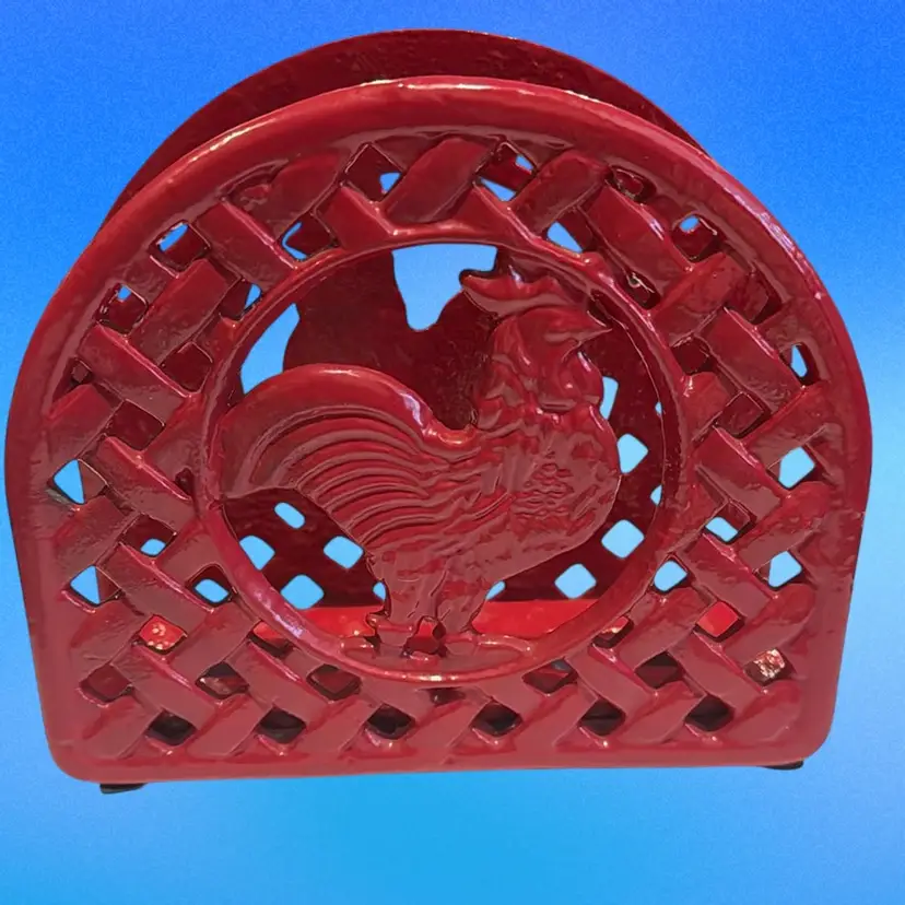 Cast Iron Red Rooster Napkin Holder