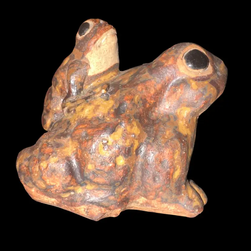 Vintage 1950’s Japanese Shigaraki Pottery Frog with Baby on Back Sculpture