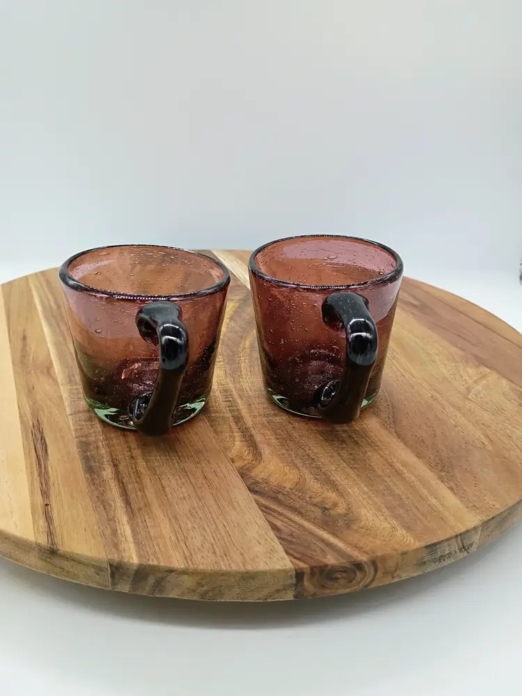 Set of 2 Hand Blown Art Glass Amethyst with Applied  Handle 8 OZ Mugs