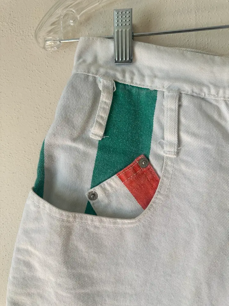 Vintage 90s Steel Jean Shorts Striped White Denim Size 5