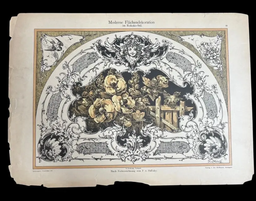 Antique Print Germany Floral Wallpaper Art Architecture Dekorative Vorbilder IV