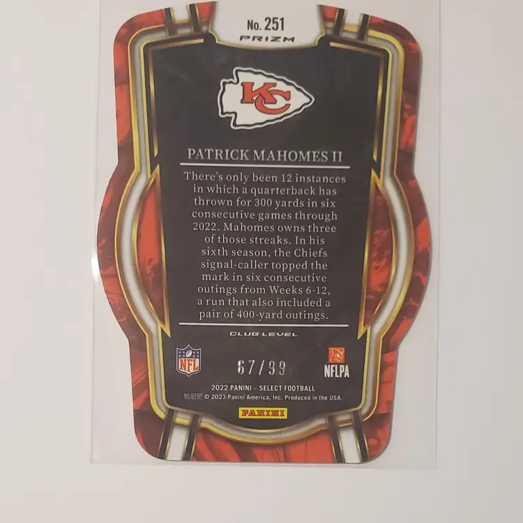 2022 Pannin Select Prizm Patrick Mahomes Copper 67/99.