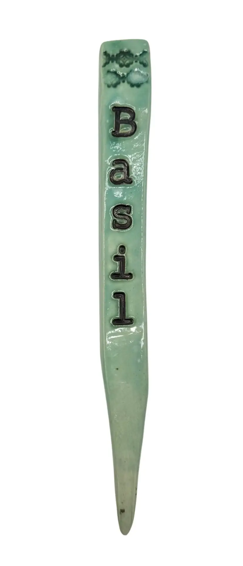Studio Art Pottery Handmade Basil Plant Marker Stake Sign Gardener Gift Herbs