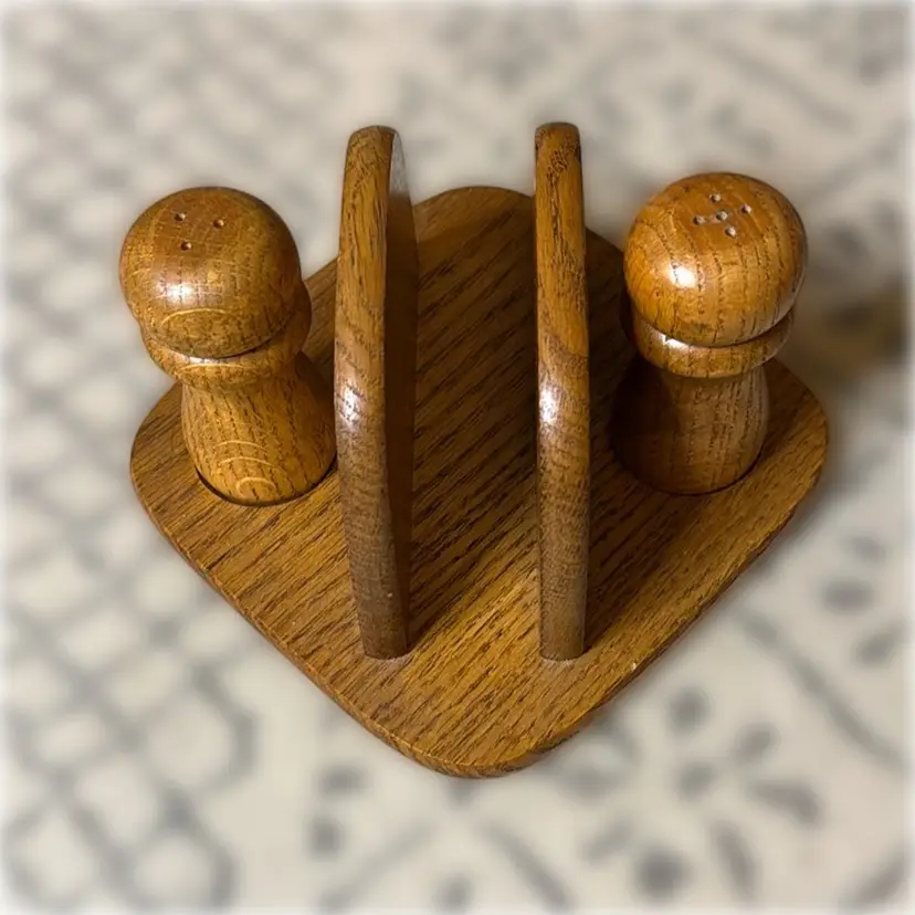 Vintage Wooden Napkin Holder and Salt & Pepper Shakers