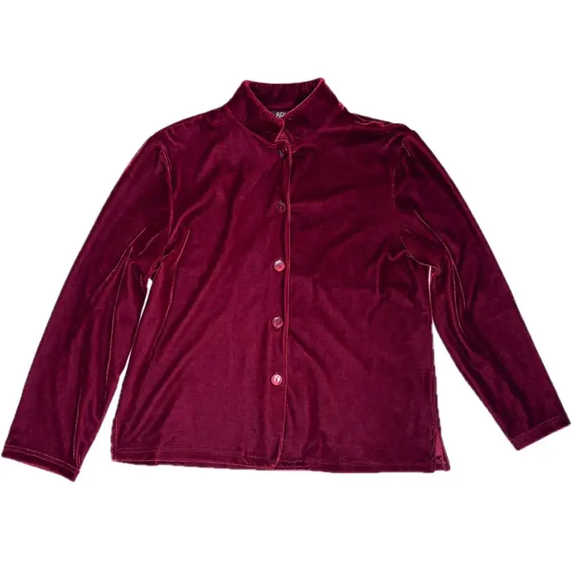 Vintage Burgundy Red Velvet Button Down Shirt Shacket Size Medium Goth Vampire