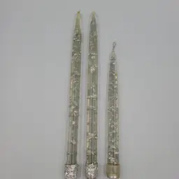 Vintage Clear Lucite Candle Sticks With Silver Flex Set Of 3 Two 11.5" One 8.25"